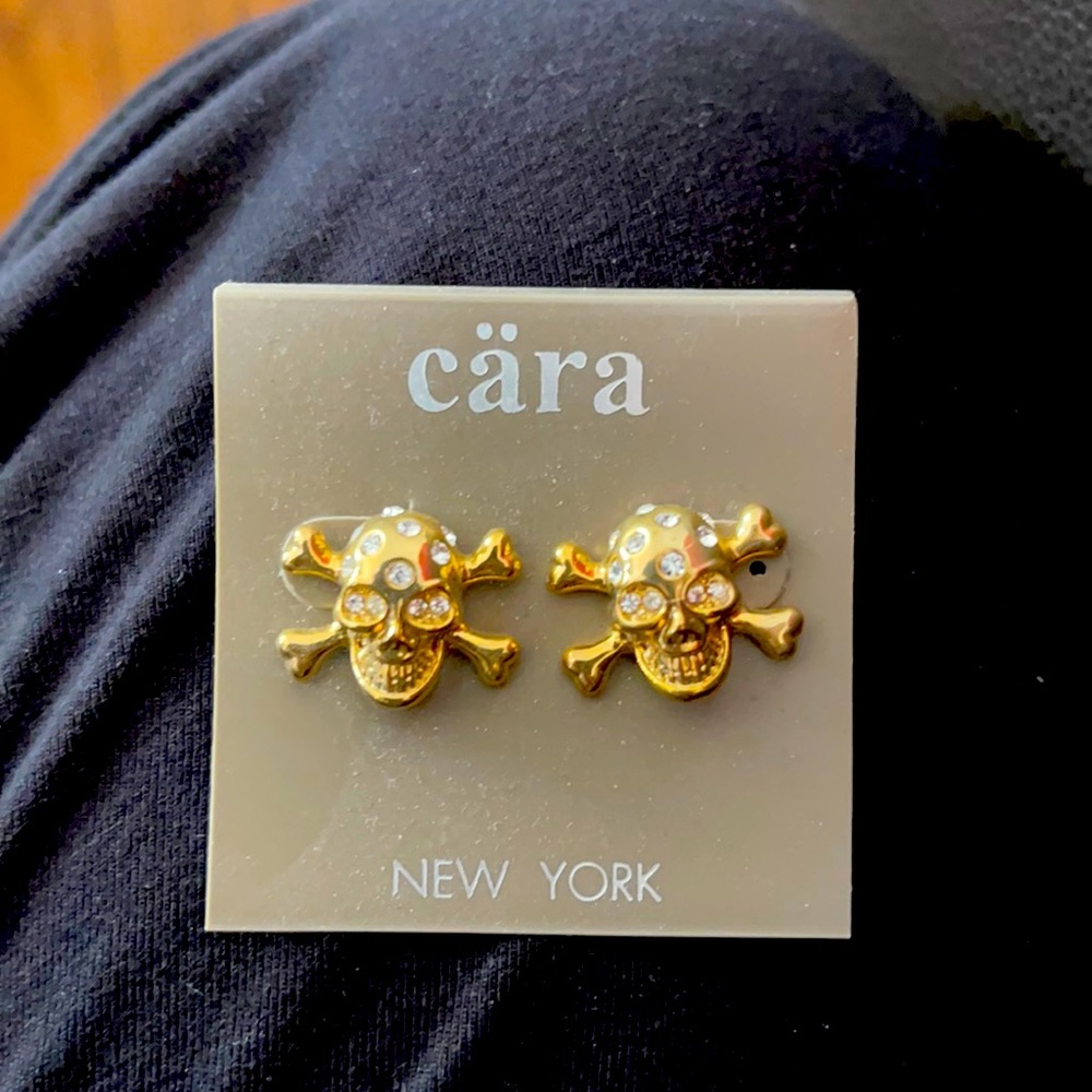 Brand new Gold Skull crystal earrings Cara funk